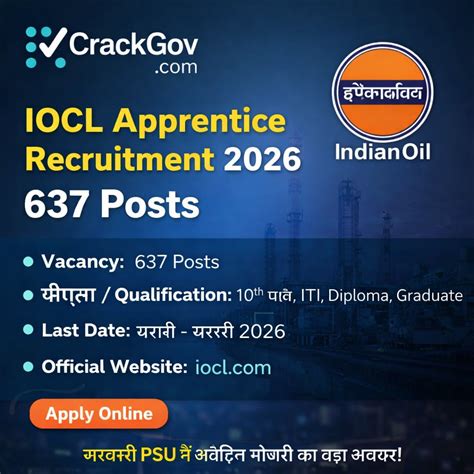 IOCL Apprentice Recruitment 2026 – 637 Posts | CrackGov