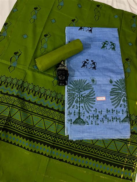 Pure Cotton Village Print Dress Material in Blue Colour | Ethnic Wear ...