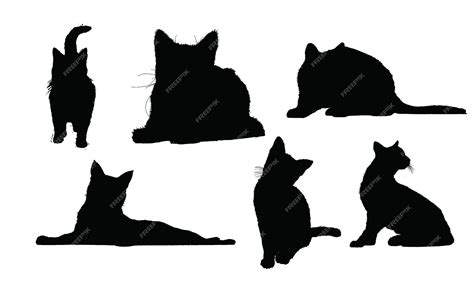 Premium Vector | A black cat silhouettes on a white background.
