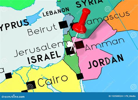 Israel, Jerusalem - Capital City, Pinned on Political Map Stock Illustration - Illustration of ...