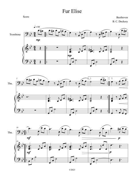 Fur Elise (Trombone Solo with Piano Accompaniment) (arr. B. C. Dockery ...