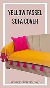 Buy Ocher Sofa Cover Pink Tassels: Four Seater: Four Seater, Anti-Slip ...