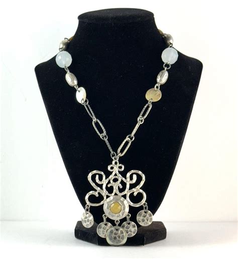 Vintage VCLM Necklace Silver Tone Mother of Pearl W/rhinestone Signed ...