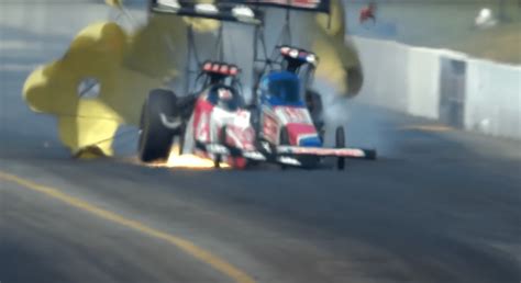 NHRA Top Fuel Cars Crash After 335-MPH Run, Slamming Tony Stewart on His Side