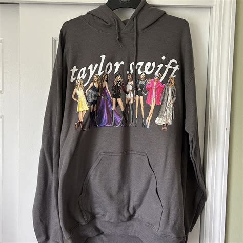 Taylor Swift Eras Grey Hoodie Features Debut,... - Depop