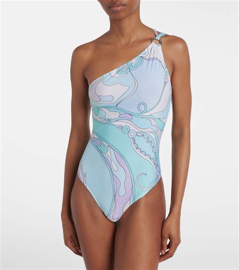 Orchidee one-shoulder swimsuit in turquoise - Pucci | Mytheresa