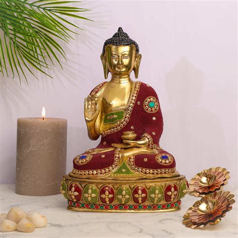 Buy NIKSA HOMES Beaded Buddha Red Green - Large | Stone Budha Statue ...