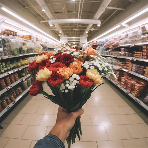 Grocery store isle camera shot from mans pov of holding | Premium AI ...