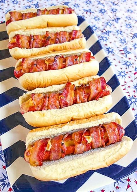 Cheesy Bacon Wrapped Hot Dogs - Plain Chicken