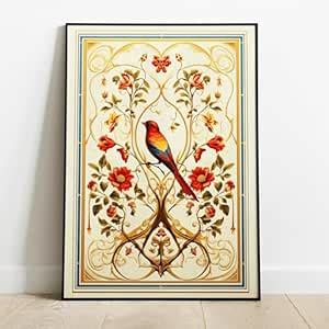 Bird Floral Painting Vintage - Decore Glass Ceremony Bed Art Retro Art ...