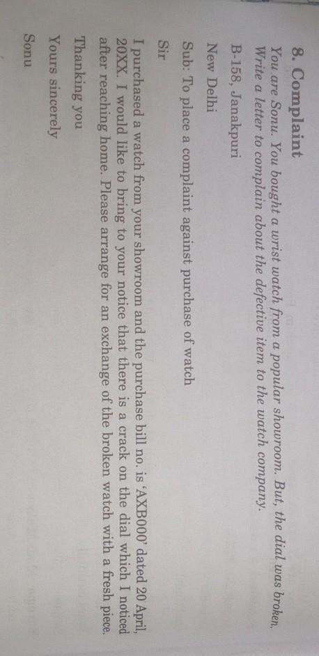 Write 2-2 examples of Enquiry, Order and Complaint type letters (please ...