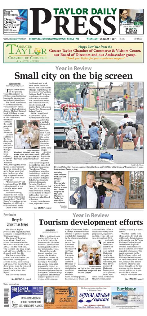 Taylor Daily Press (Taylor, Tex.), Vol. 101, No. 1, Ed. 1 Wednesday ...