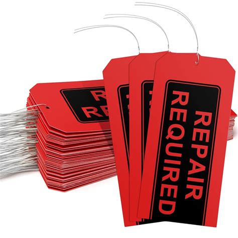 Repair Required Tags (Pack of 50) Red Repair Tags with Wires Attached ...