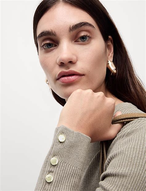 Buy Ribbed Crew Neck Button Detail Jumper at Marks & Spencer