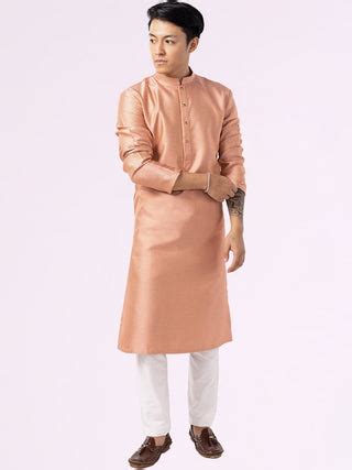 Rose Pink Self Textured Silk Brocade Kurta for Men – The Kurta Company