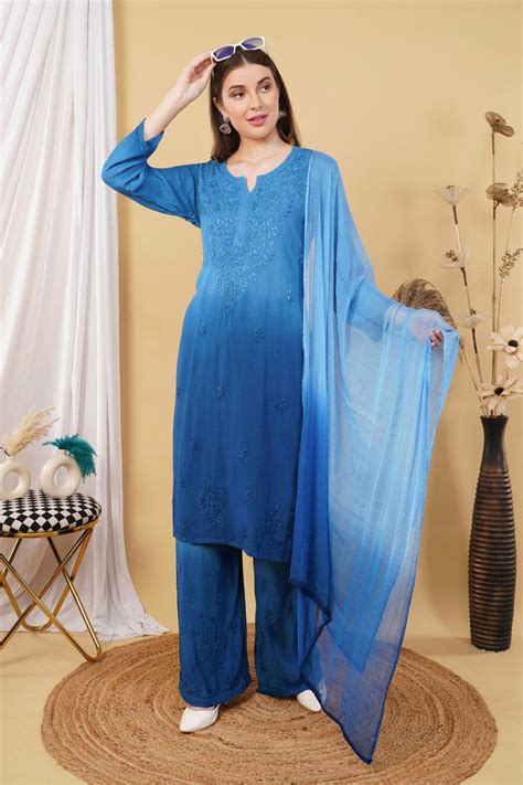 Bahar Ombre Rayon Chikankari Kurti Set – The Lucknowi Chikan