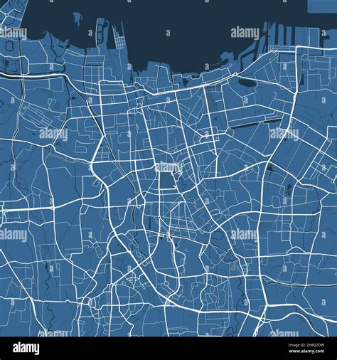 Detailed vector map poster of Jakarta city administrative area. Blue skyline panorama ...