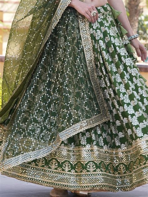 Buy Green Embroidered Jacquard Mehendi Wear Lehenga Choli From Ethnic Plus