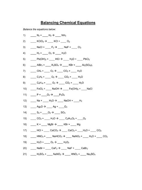Image result for Balancing Equations Practice Questions
