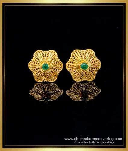 Buy Attractive Emerald Stone Flower Design Stud Earrings for Female