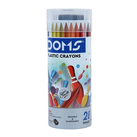 Doms 28 Shades Erasable Plastic Crayons Round Tin Box | Smooth & Even ...