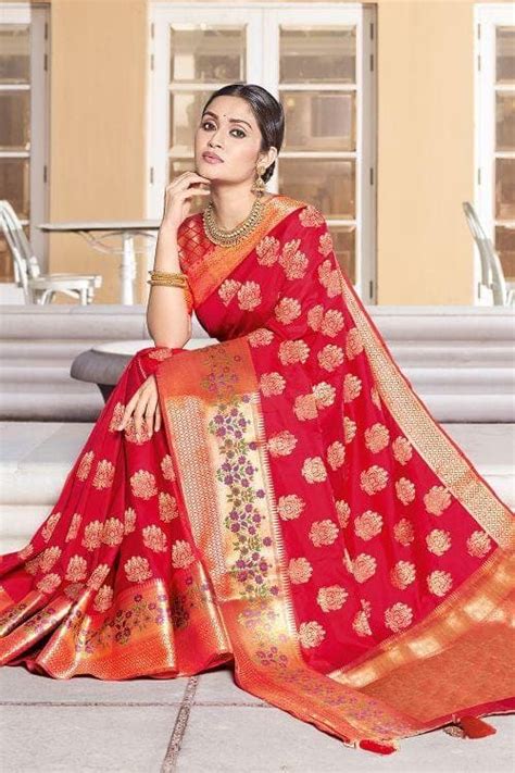 Shop red zari banarasi saree - saree online at Karagiri