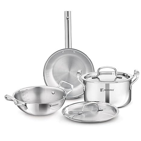 Buy BERGNER Tripro 5 Pcs Triply Stainless Steel Cookware Set Of 24Cm(3L ...