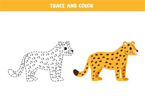 Trace and color cartoon yellow jaguar. Worksheet for children. 26141787 ...