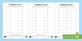 Simplifying Fractions Worksheet (teacher made) - Twinkl