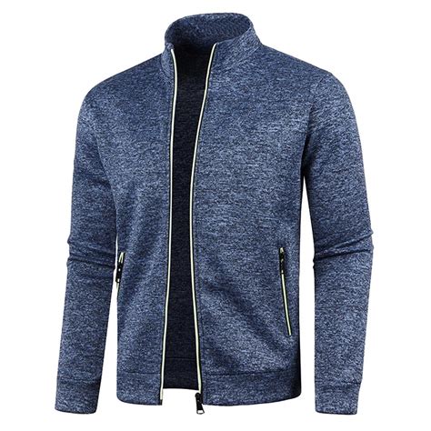 BLTIBY Mens Zip Up Cardigan Jacket Fall Winter Solid Color Casual Slim ...
