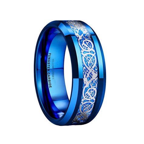 Yellow Chimes Rings for Men Blue Band Ring Dragon Celtic Inlay Polish ...