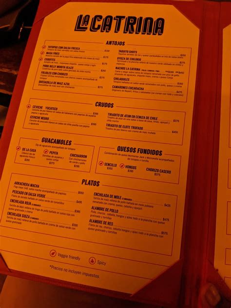Menu at La Catrina restaurant, Santo Domingo, C. Max Henriquez Ureña