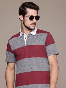 Roadster Striped Men Polo Neck Maroon T-Shirt - Buy Roadster Striped ...