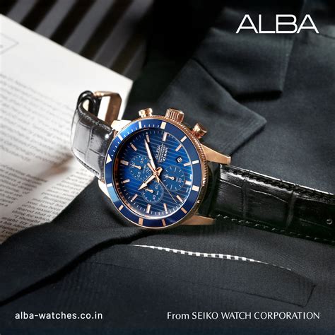 AM3960X1 Blue Patterned Dial Chronograph In Leather Strap – ALBA ...