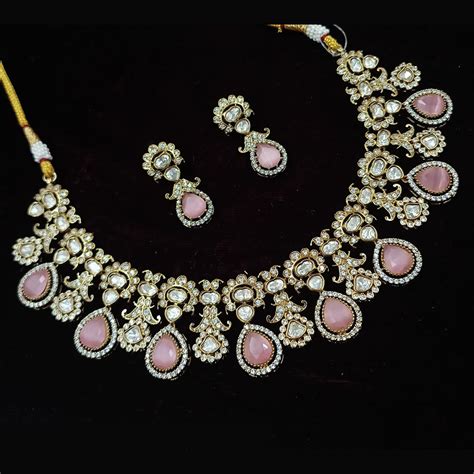 NAFJ Gold Plated Polki Kundan Necklace Set – JewelEMarket
