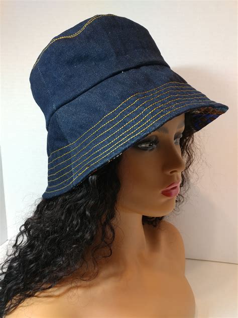Buy Hat, Reversible Denim/tribal Print Bucket Hat Online in India - Etsy