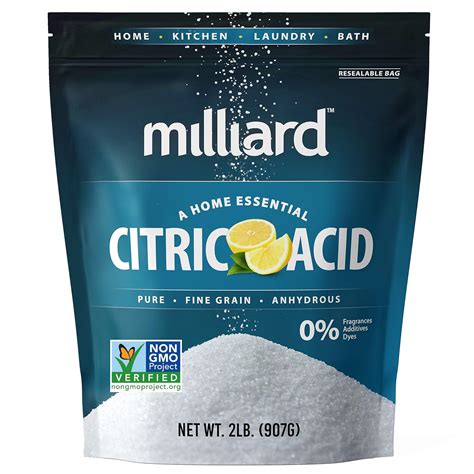 Amazon.com : Milliard Citric Acid Powder Food Grade, 2 lb Bag, Bulk, 100% Pure Citric Acid Food ...