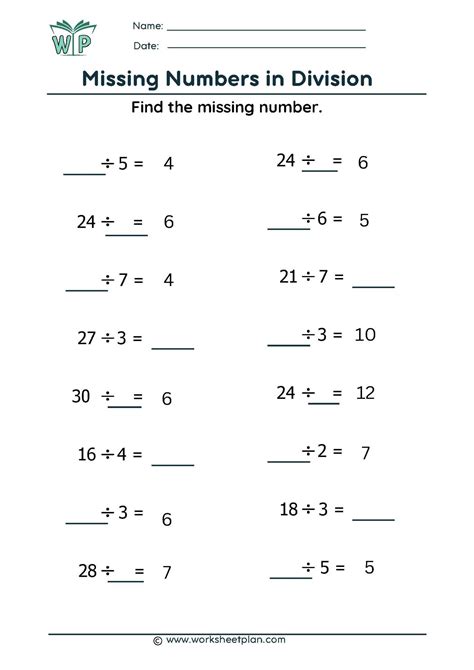 Missing Numbers » Worksheet Plan