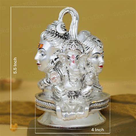 Shiv Parvati Ganesh Murti - Silver Plated (5 Inch)