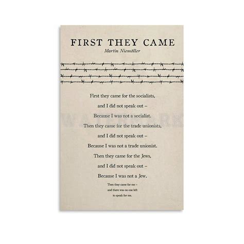 Martin Niemöller's Poem First They Came Poster Then They Came to Me ...