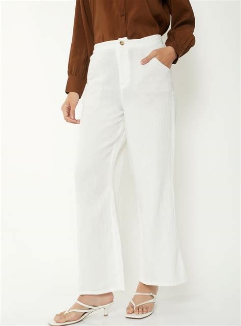 Buy Women Textured Wide Leg Trousers Online at just Rs. 999.0 ...