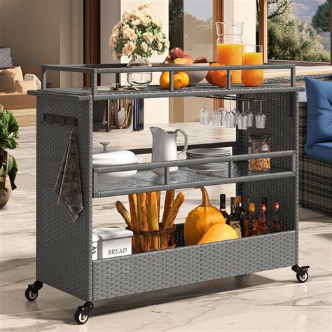 DWVO Outdoor Rattan Bar Table Serving Cart, Wicker India | Ubuy
