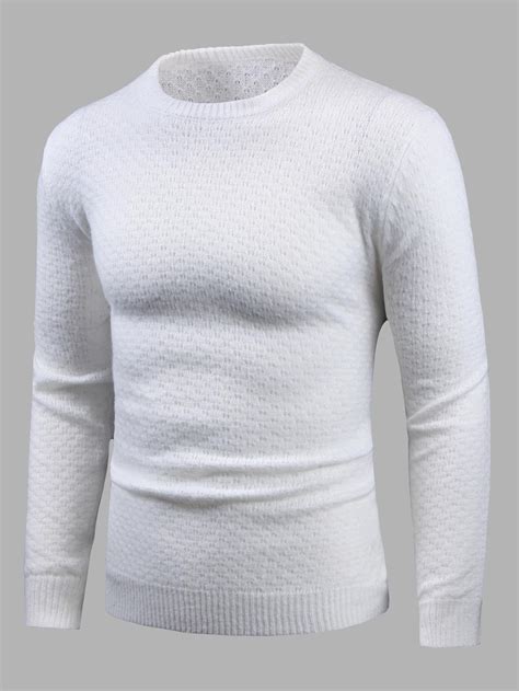 Men Solid Pointelle Knit Sweater
