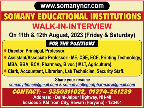 Assistant/Associate Professor job vacancy at Somany Educational Institutions