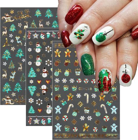 Amazon.com: Christmas Nail Art Sticker 3D Gold Christmas Nail Stickers ...