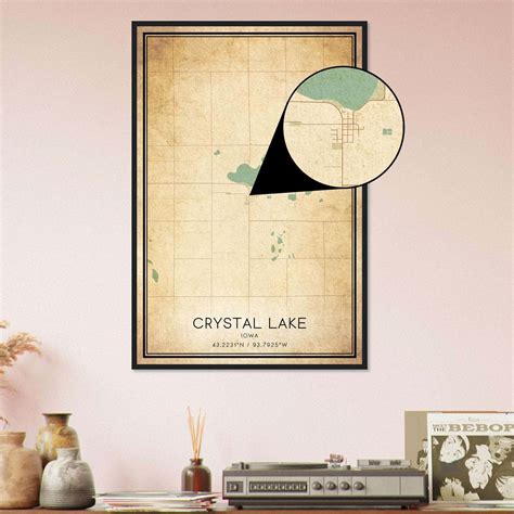 Vintage Crystal Lake Iowa Map Poster, Crystal Lake IA City Road Wall ...