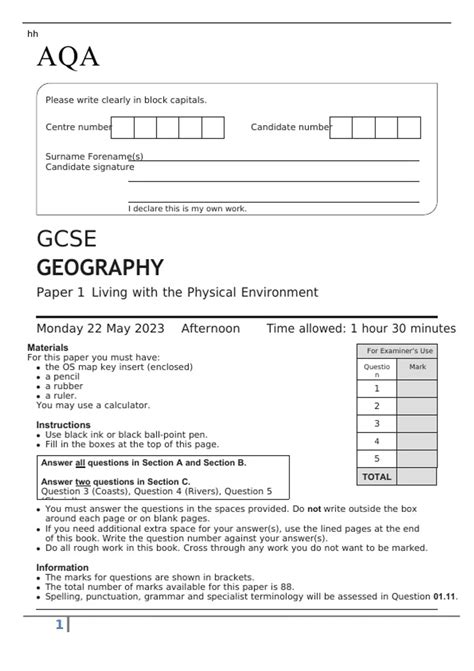 Aqa Gcse Geography Paper 1 Past Papers