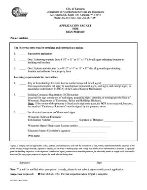 Fillable Online City of Kenosha APPLICATION PACKET FOR SIGN ...