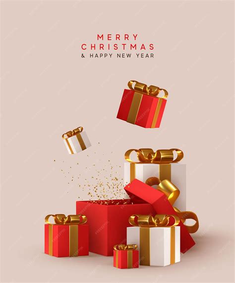 New year and christmas design. realistic white red gifts boxes. open ...