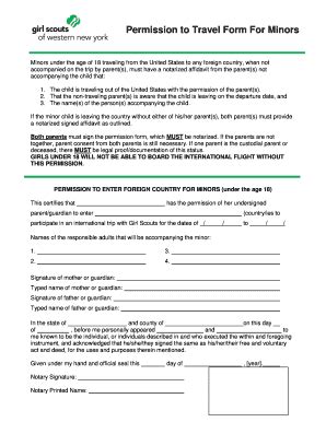 Permission To Travel Form For Minors - Girl Scouts Of - Gswny - Fill ...